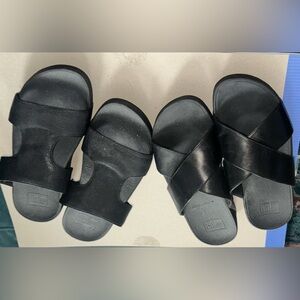 Lot of 2 pairs Fitlop slip on sandals, EUC, black, women’s 9M